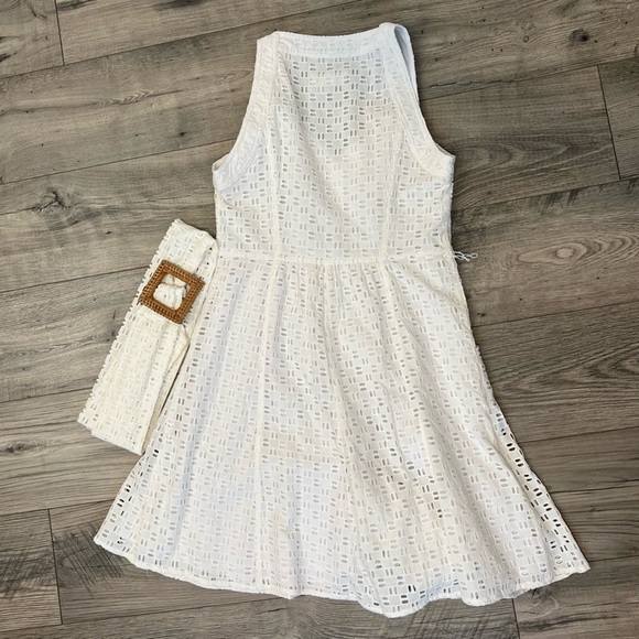 Anthropologie White Belted Eyelet Shorts Romper with Pockets- Size 8 - Picture 8 of 16